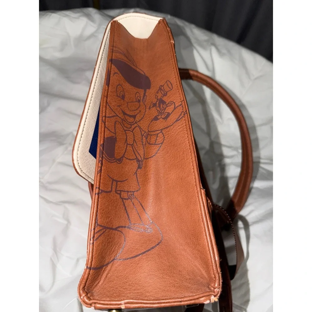 Disney Loungefly Pinocchio Jiminy Cricket Storybook Brown Faux Leather Backpack - Picture 4 of 12
